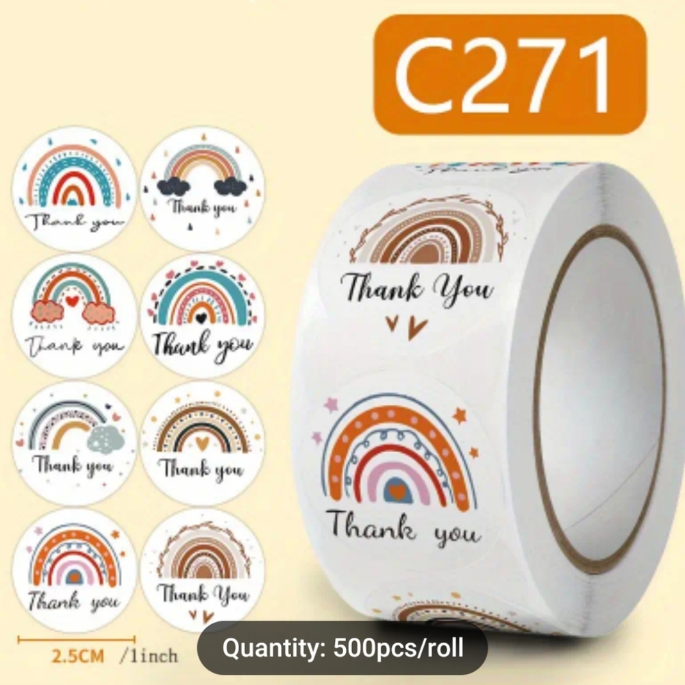 ♥️ 5x25 / 500 Thank Thank You  Rainbow Stickers
